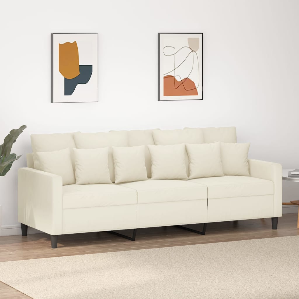 3-personers sofa 180 cm fløjl cremefarvet