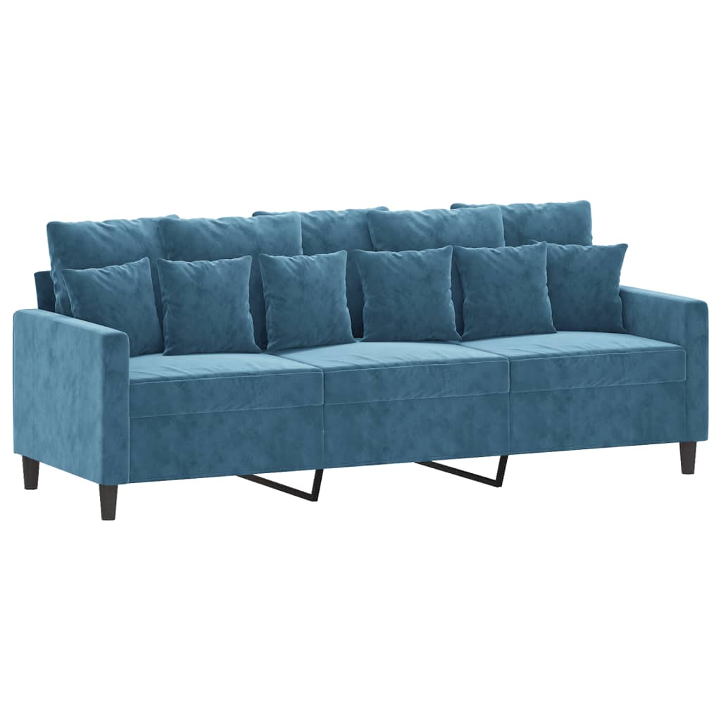 3-personers sofa 180 cm velour blå