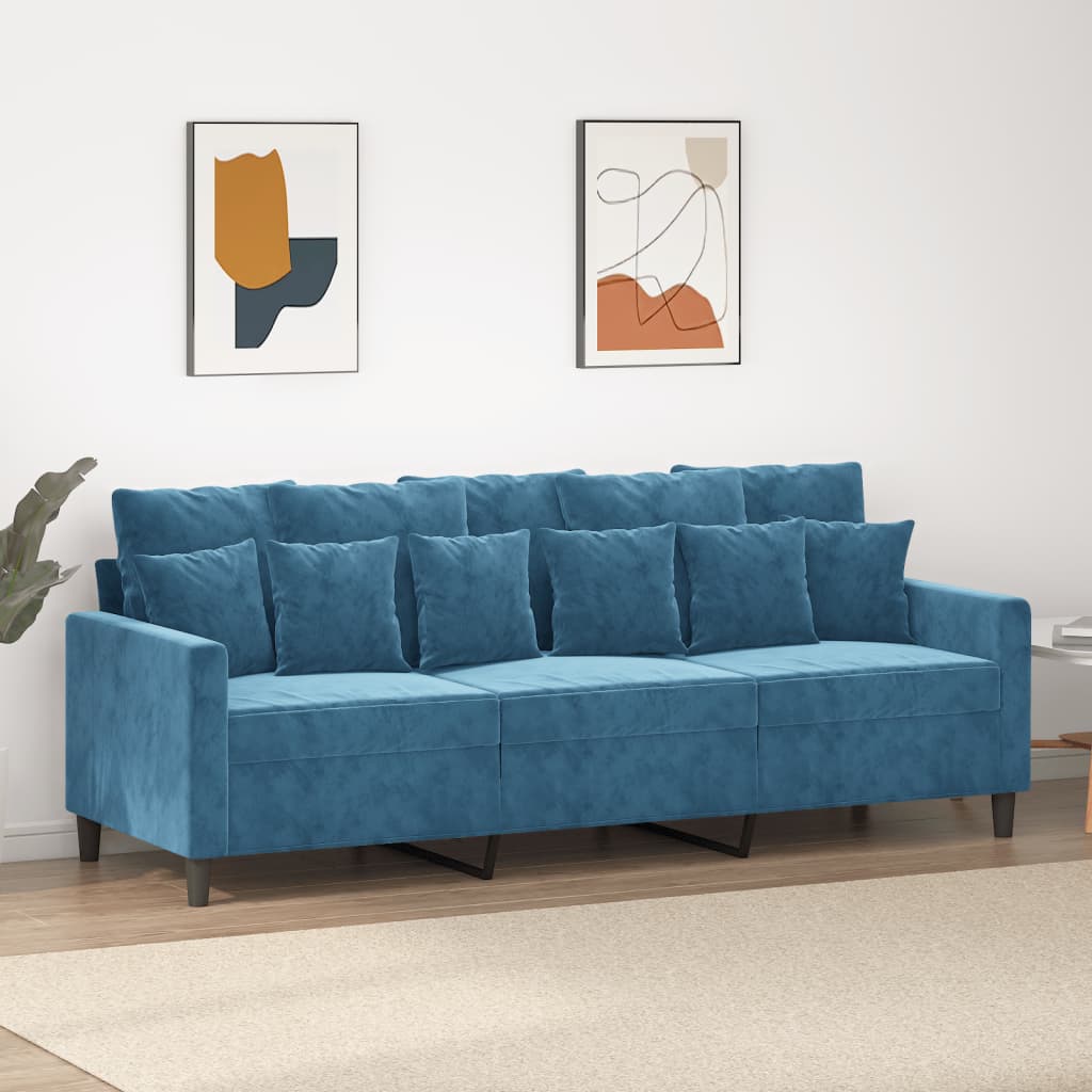 3-personers sofa 180 cm velour blå