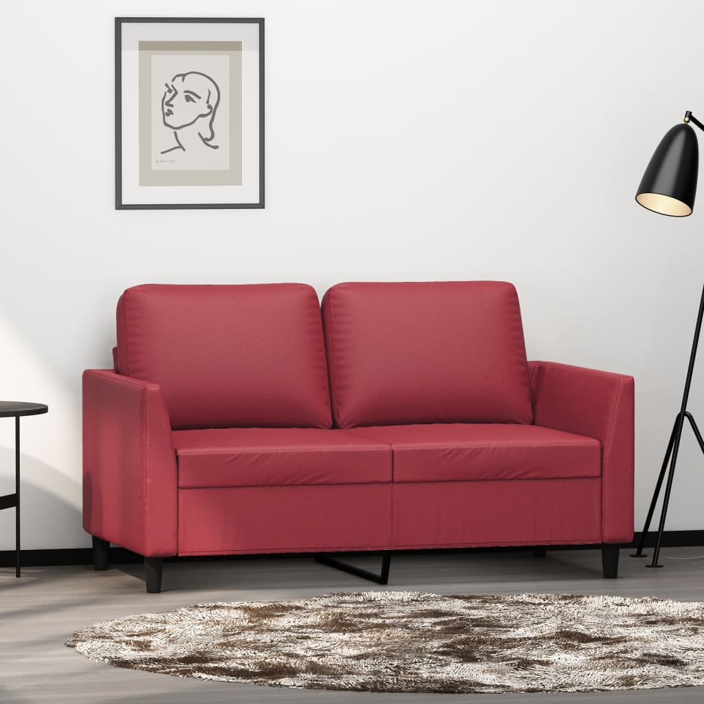 2-personers sofa 120 cm kunstlæder vinrød