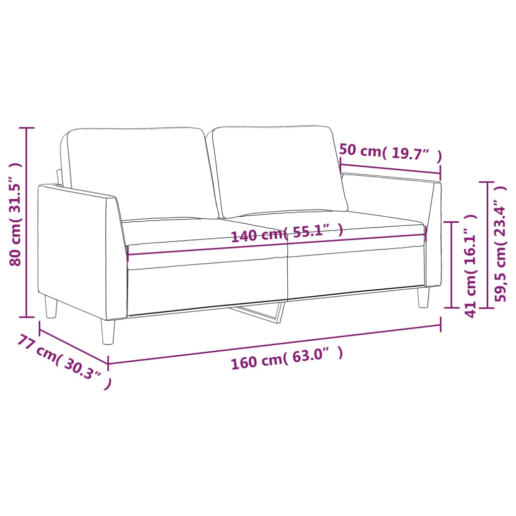 2-personers sofa 140 cm kunstlæder sort