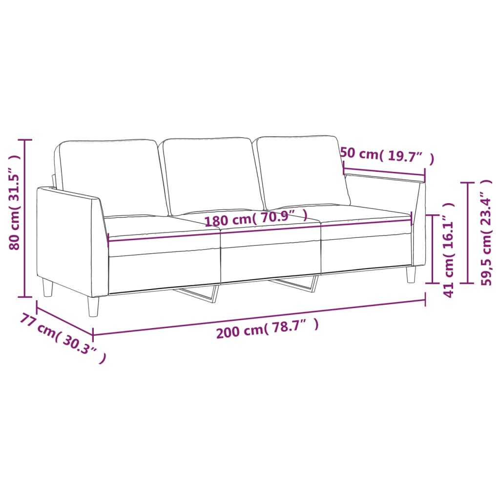 3-personers sofa 180 cm kunstlæder cremefarvet