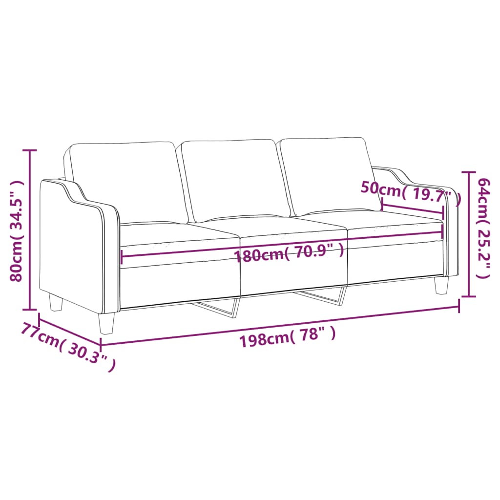 3-personers sofa 180 cm stof mørkegrå