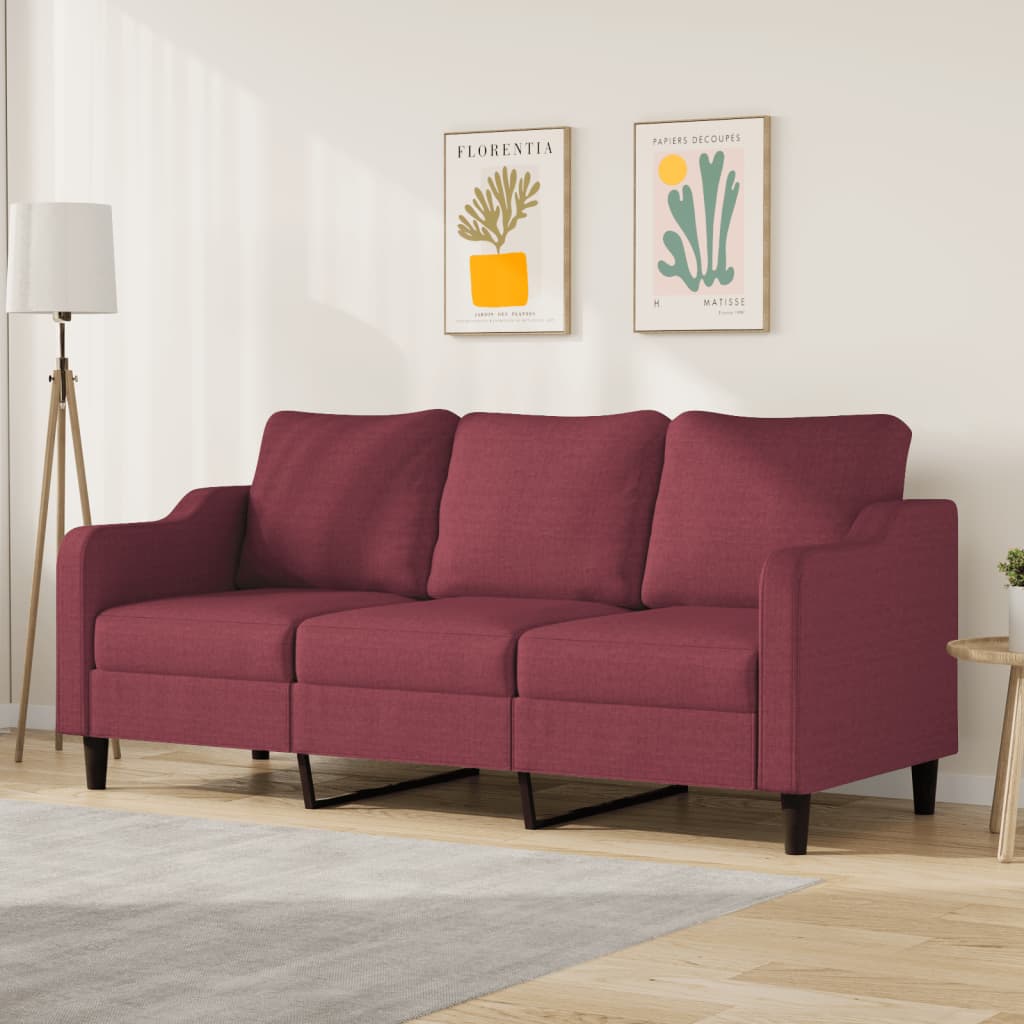 3-personers sofa 180 cm stof vinrød