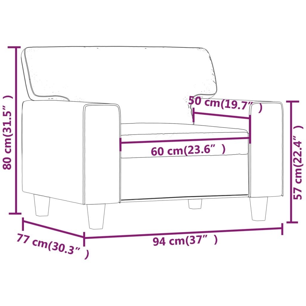 lænestol 60 cm kunstlæder sort