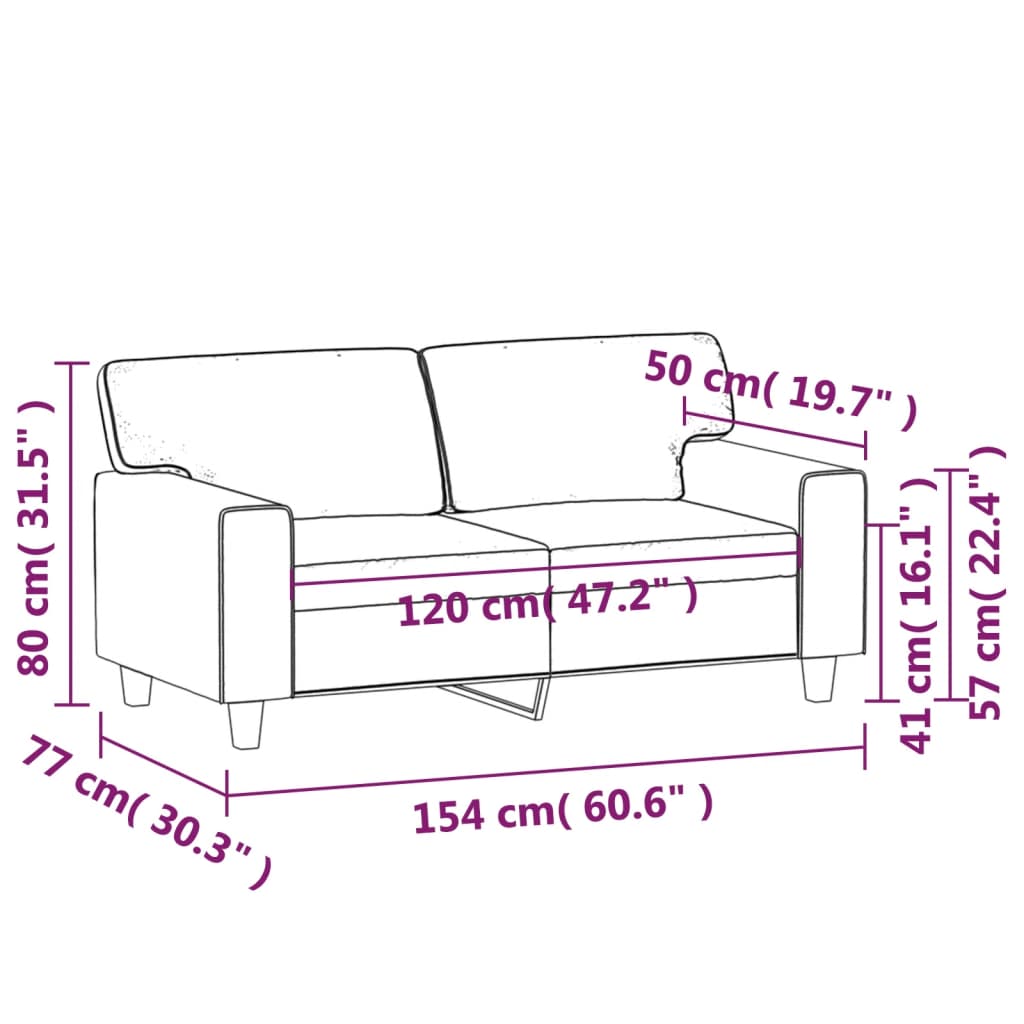 2-personers sofa 120 cm kunstlæder sort