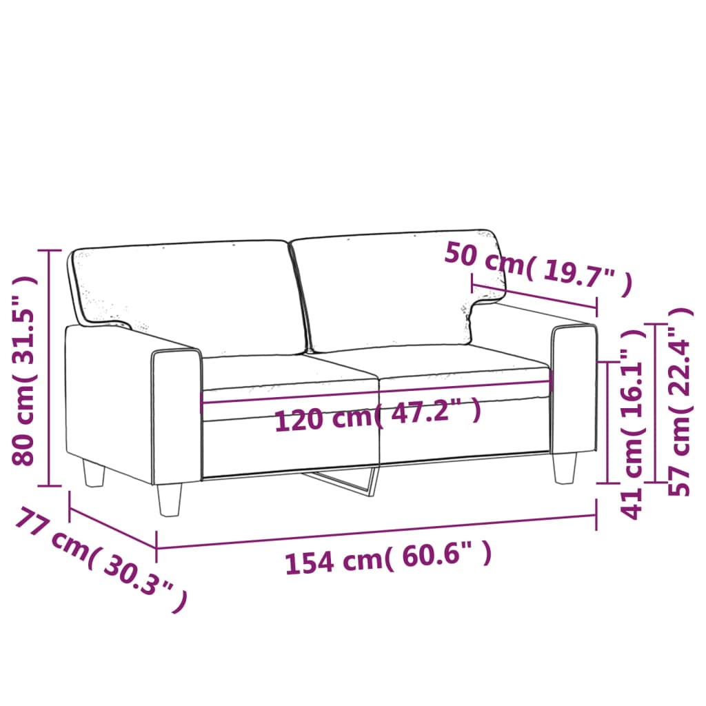 2-personers sofa 120 cm kunstlæder cremefarvet