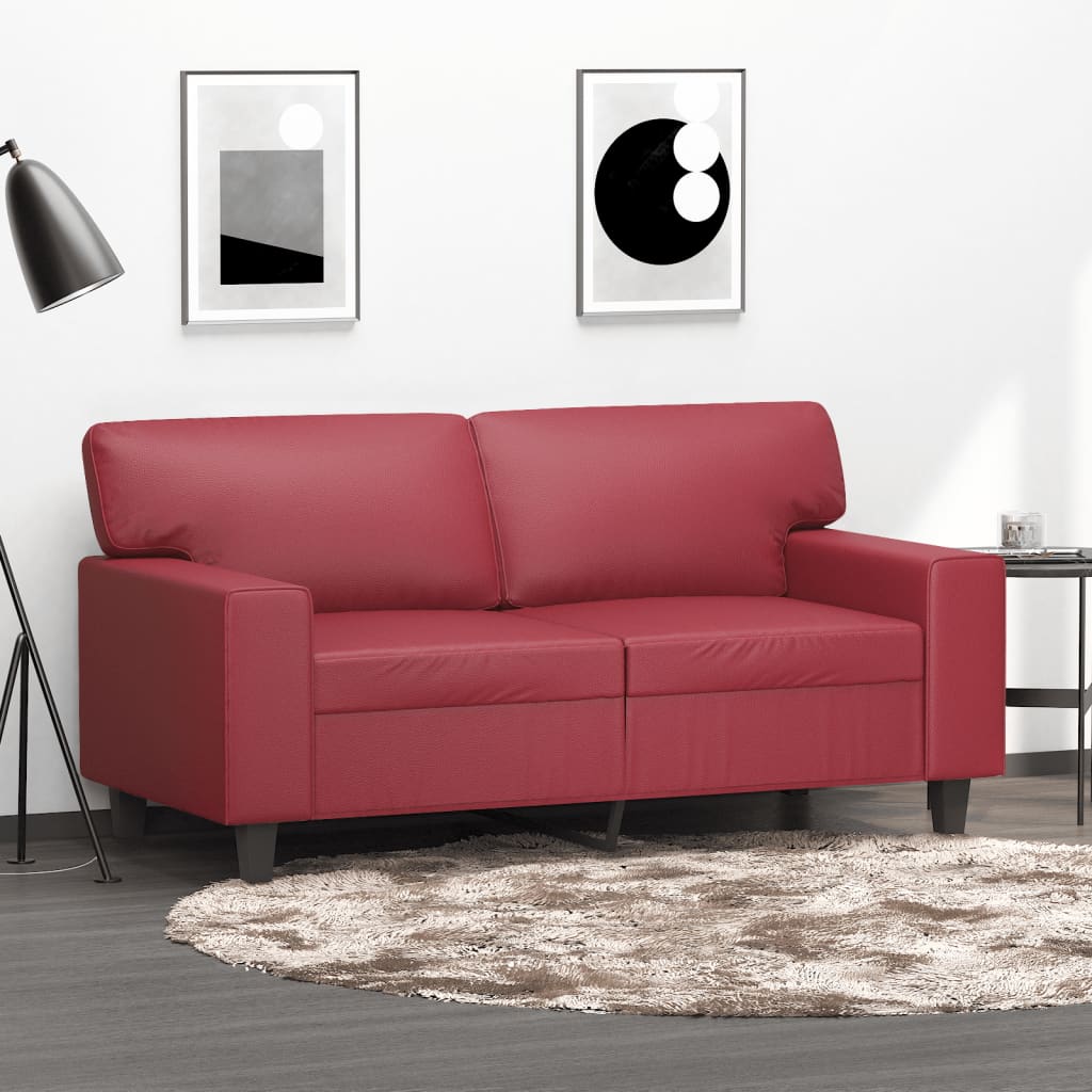 2-personers sofa 120 cm kunstlæder vinrød