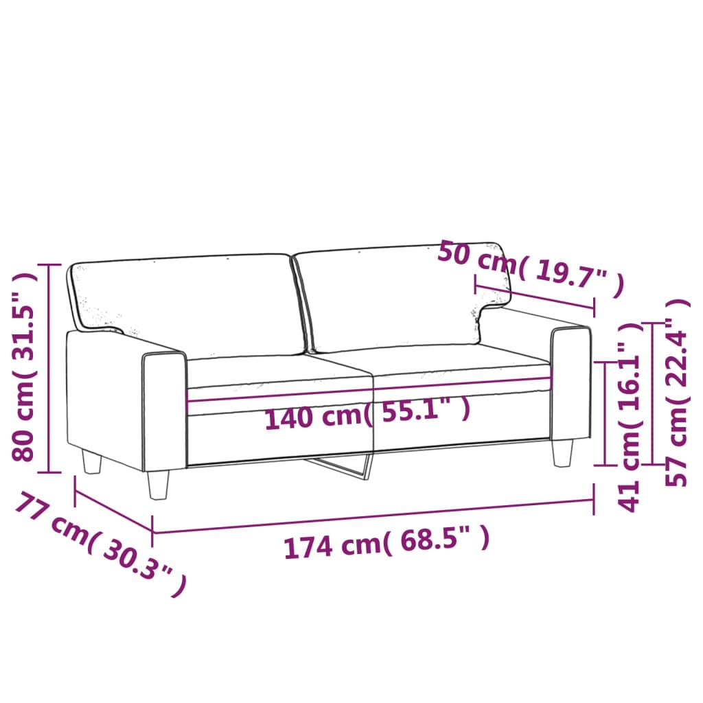 2-personers sofa 140 cm kunstlæder sort