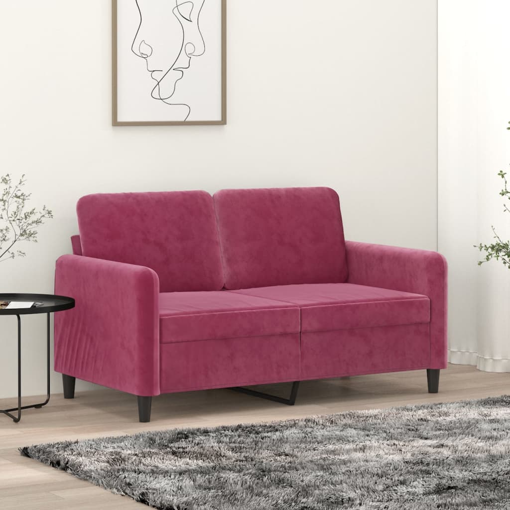 2-personers sofa 120 cm fløjl vinrød