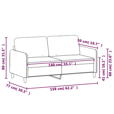 2-personers sofa 140 cm fløjl lysegrå