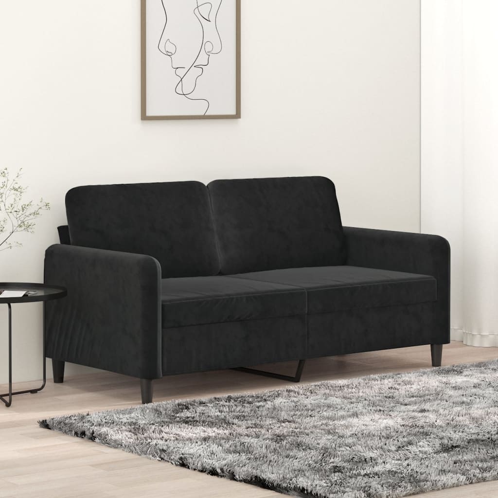 2-personers sofa 140 cm fløjl sort