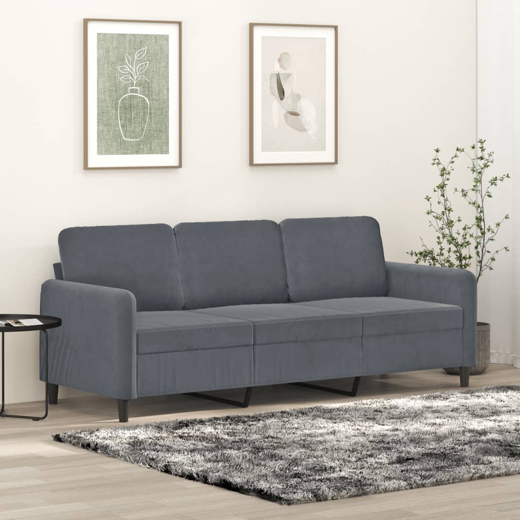 3-personers sofa 180 cm fløjl mørkegrå