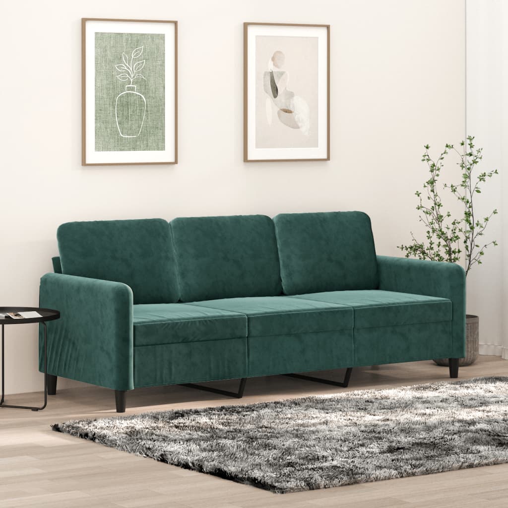 3-personers sofa 180 cm fløjl mørkegrøn