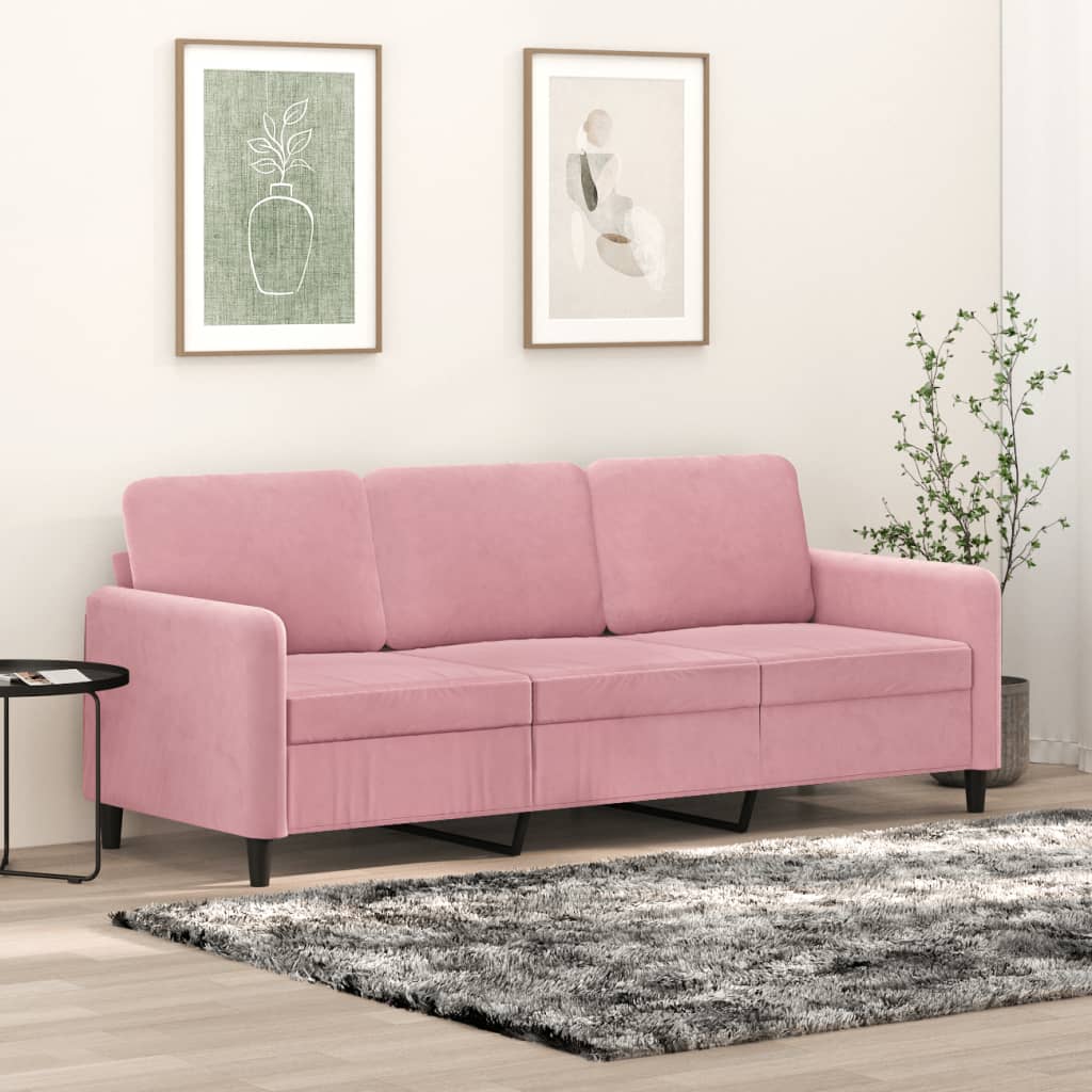 3-personers sofa 180 cm fløjl lyserød