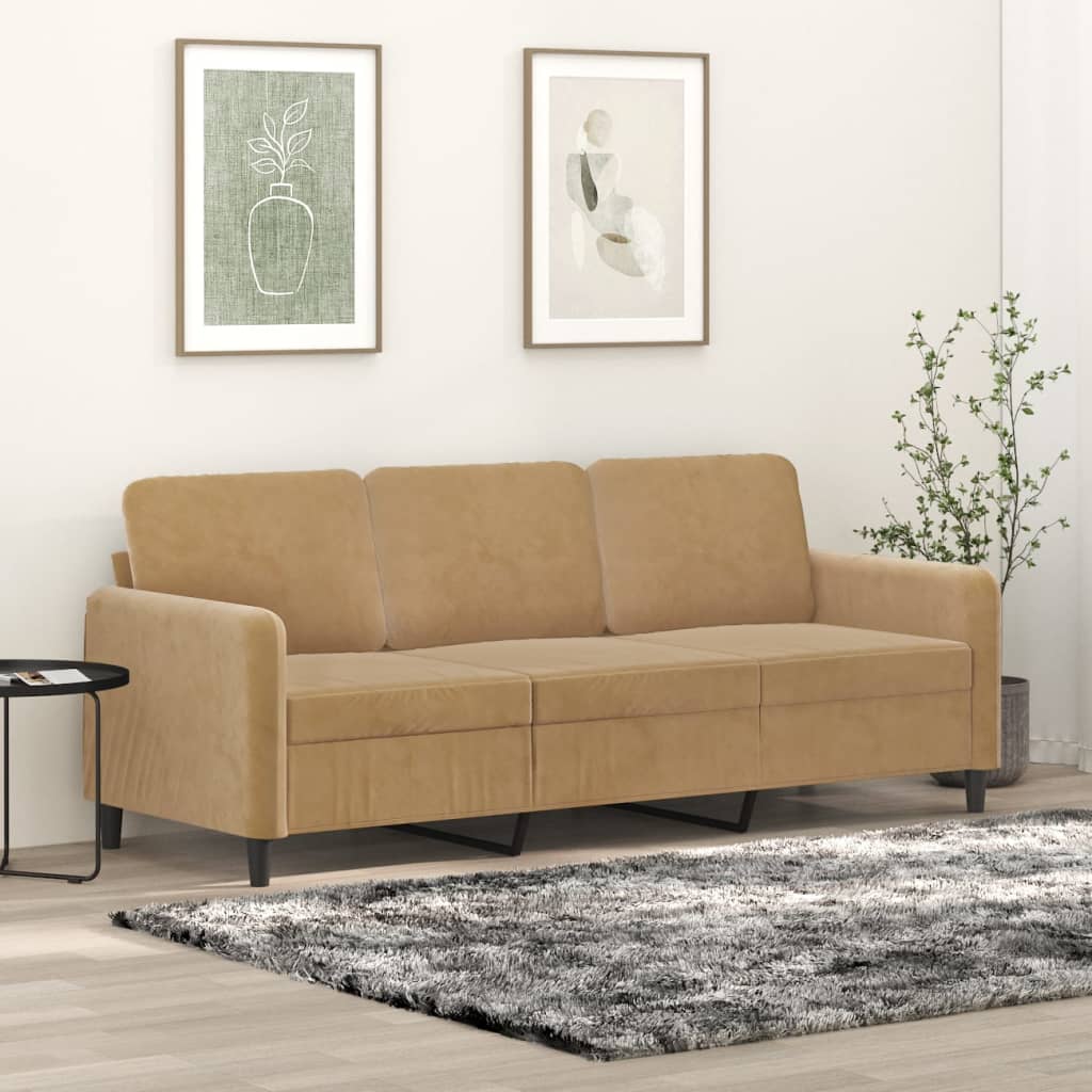 3-personers sofa 180 cm fløjl brun