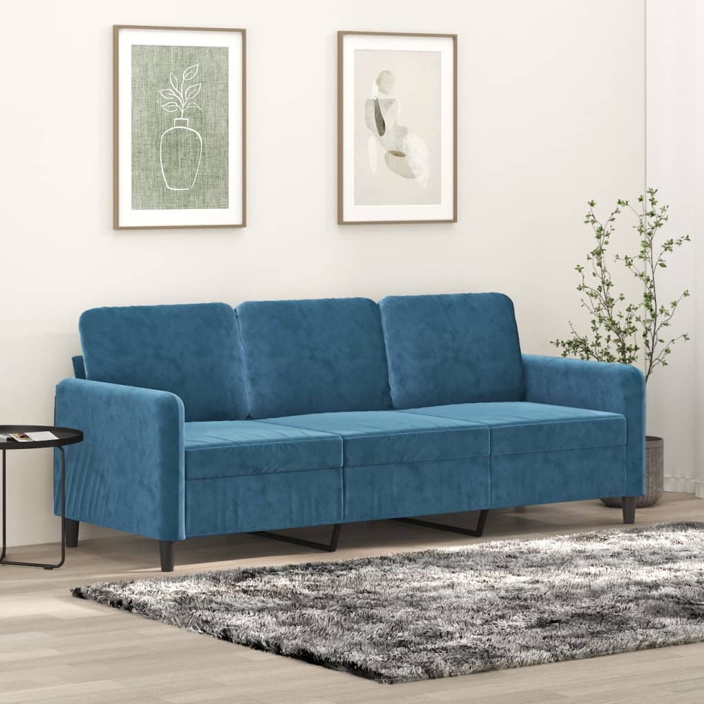 3-personers sofa 180 cm velour blå