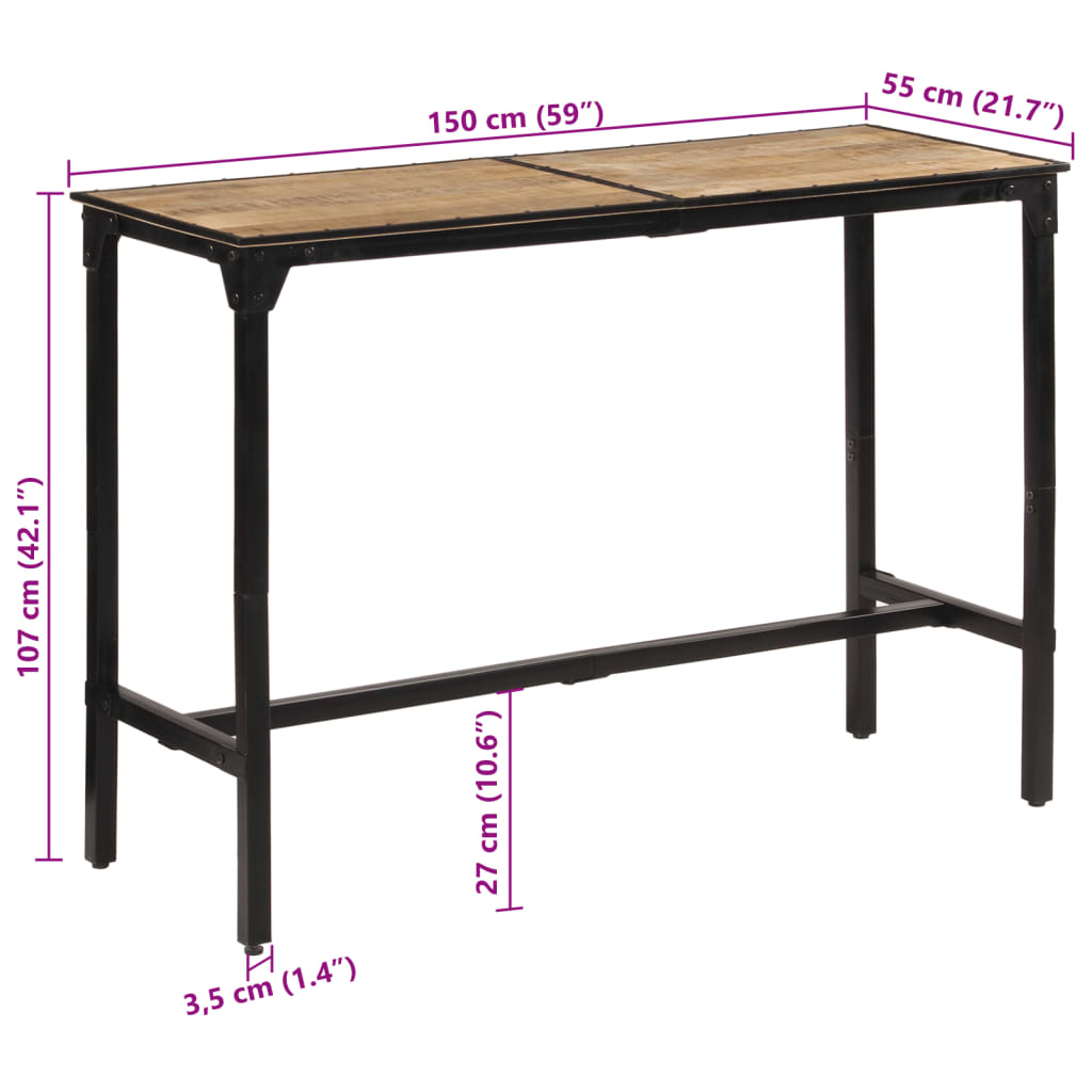 barbord 150x55x107 cm massivt ru mangotræ