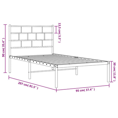 sengeramme med sengegavl 90x200 cm metal sort