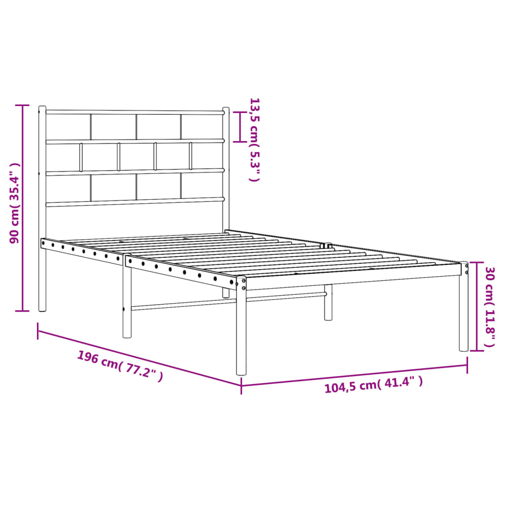 sengeramme med sengegavl 100x190 cm metal sort