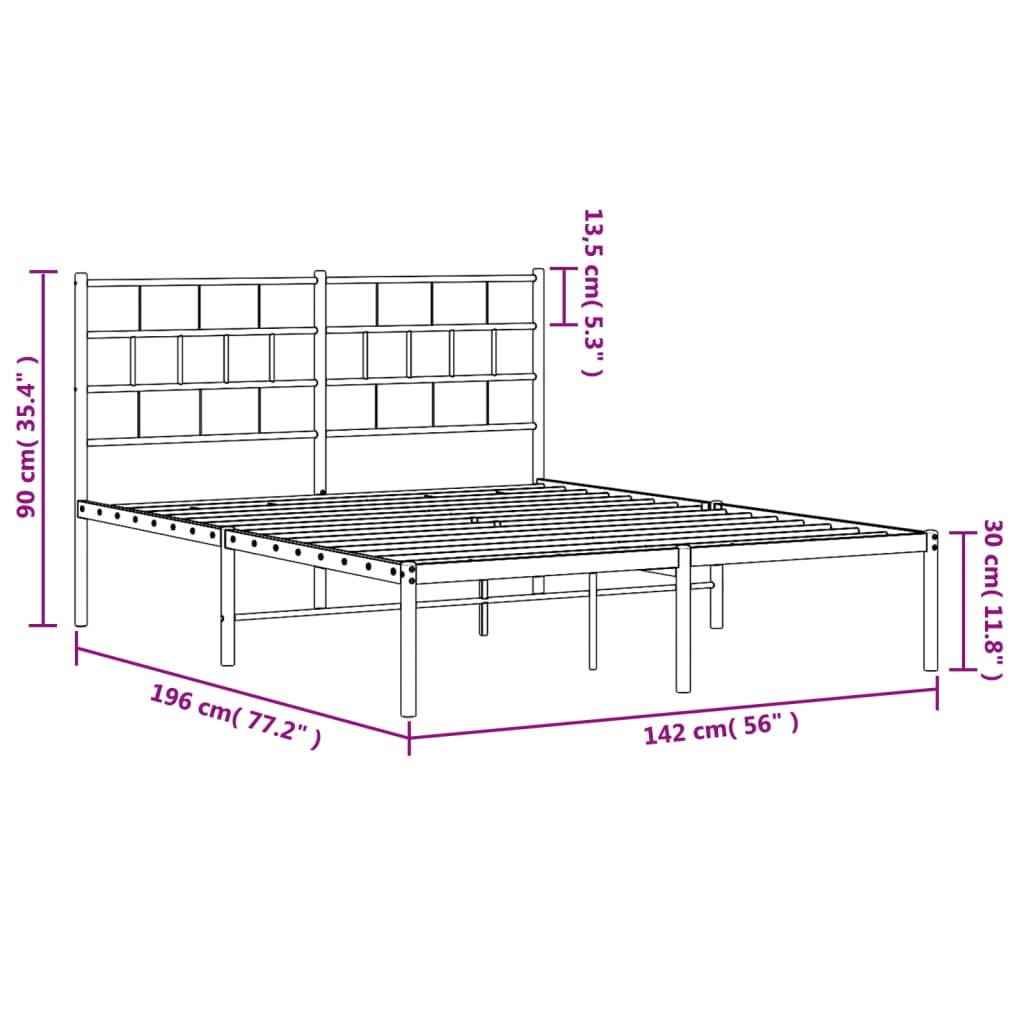 sengeramme med sengegavl 135x190 cm metal sort