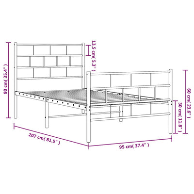 sengeramme med sengegavl og fodgærde 90x200 cm metal sort