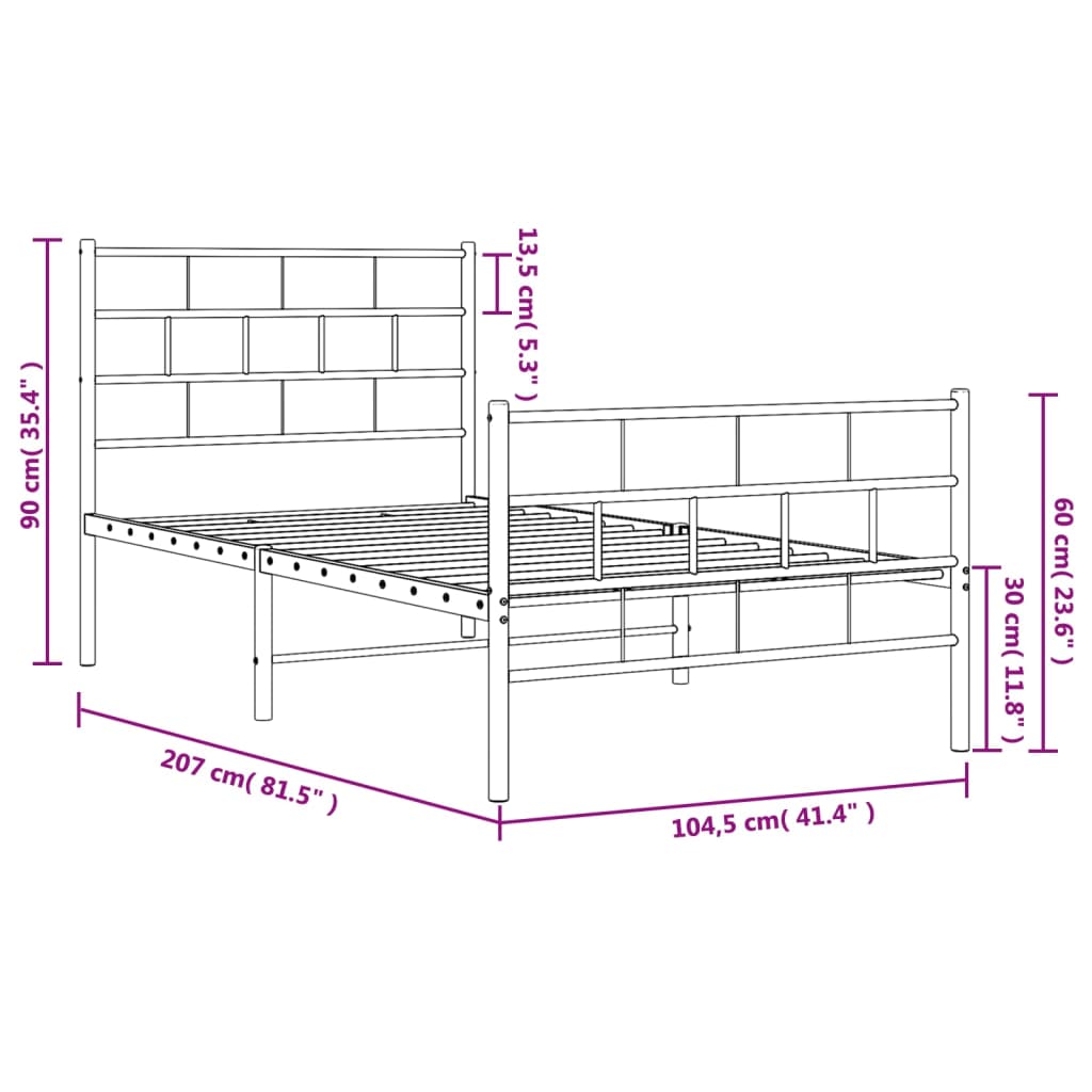 sengeramme med sengegavl og fodgærde 100x200 cm metal hvid