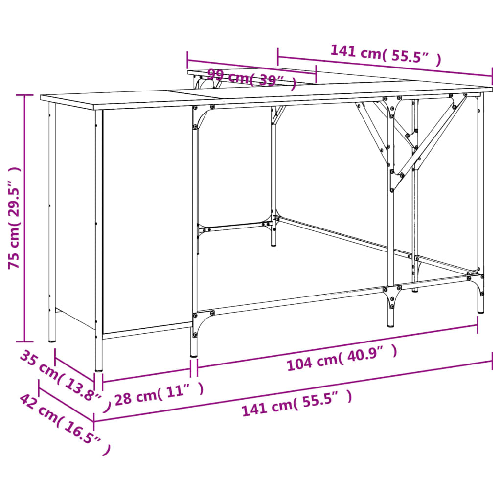 skrivebord 141x141x75 cm konstrueret træ sort