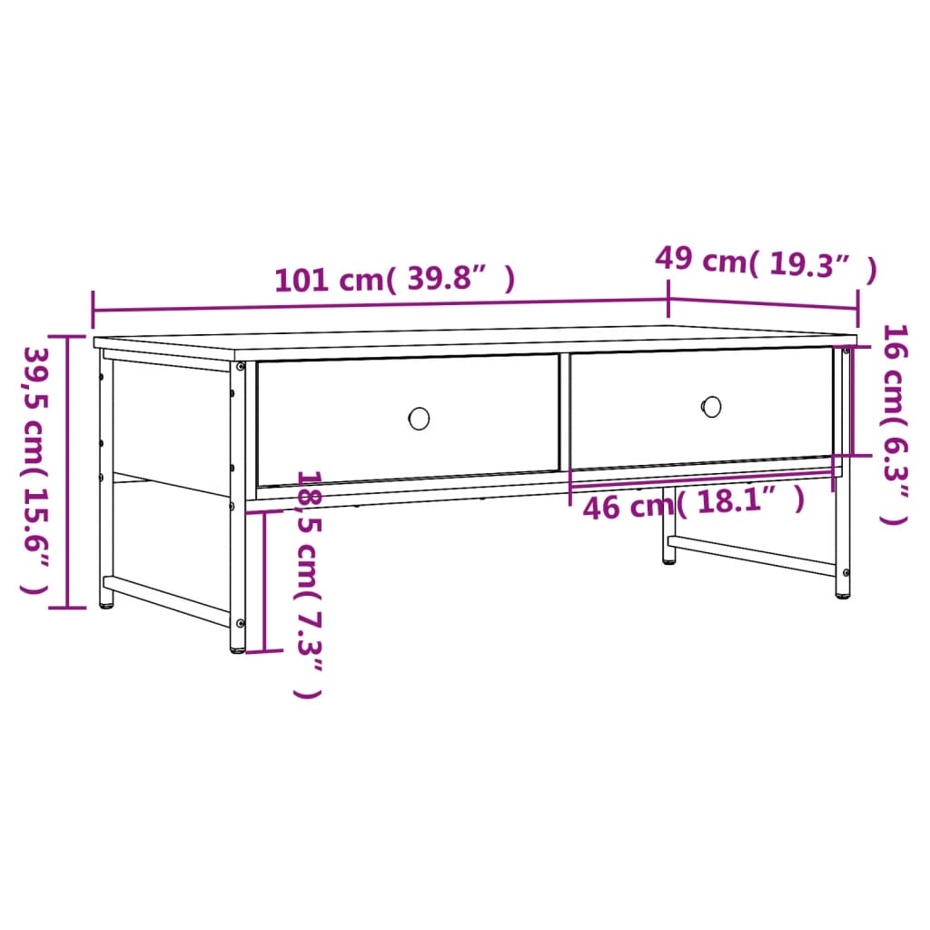 sofabord 101x49x39,5 cm konstrueret træ sort