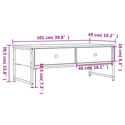 sofabord 101x49x39,5 cm konstrueret træ grå sonoma-eg