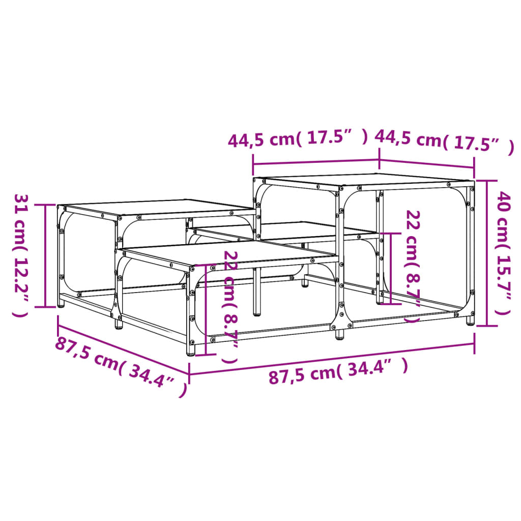 sofabord 87,5x87,5x40 cm konstrueret træ sort