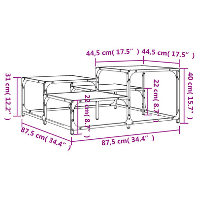 sofabord 87,5x87,5x40 cm konstrueret træ sort