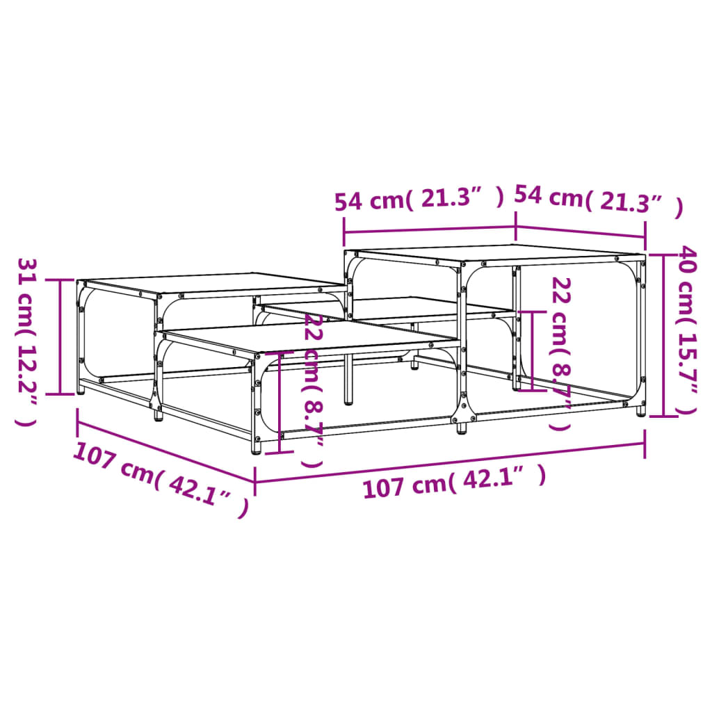 sofabord 107x107x40 cm konstrueret træ sonoma-eg