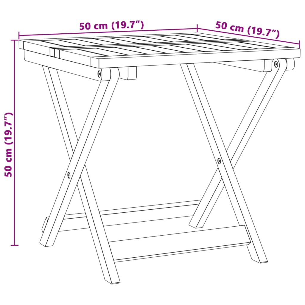 foldbart havebord 50x50x50 cm massivt akacietræ