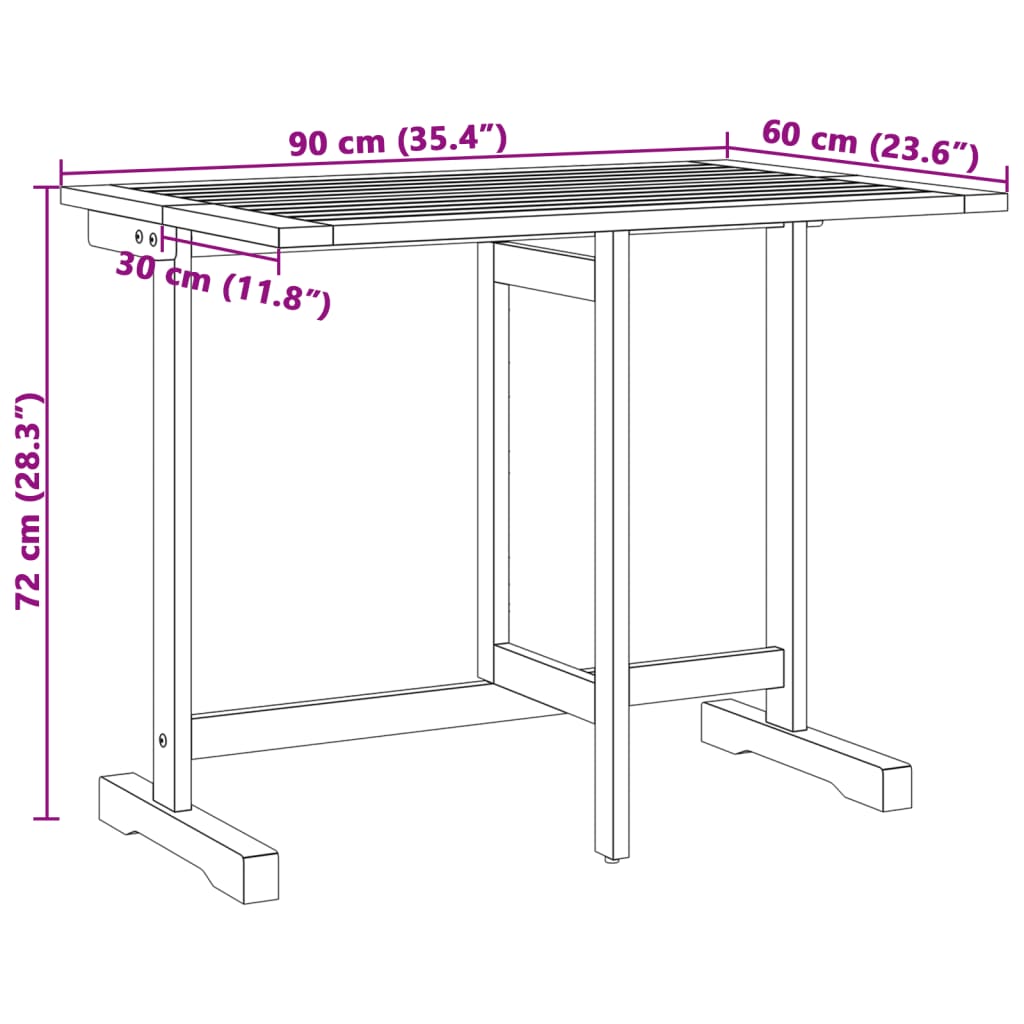 altanbord 90x60x72 cm foldbart massivt akacietræ