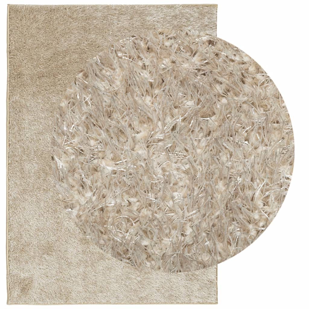 gulvtæppe ISTAN 80x150 cm lang luv skinnende look beige