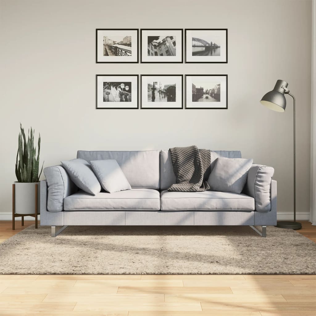 gulvtæppe ISTAN 140x200 cm lang luv skinnende look beige