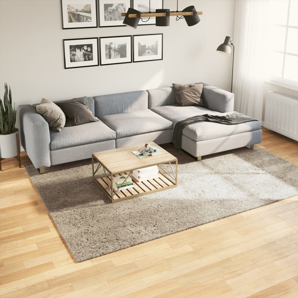 gulvtæppe ISTAN 200x280 cm lang luv skinnende look beige