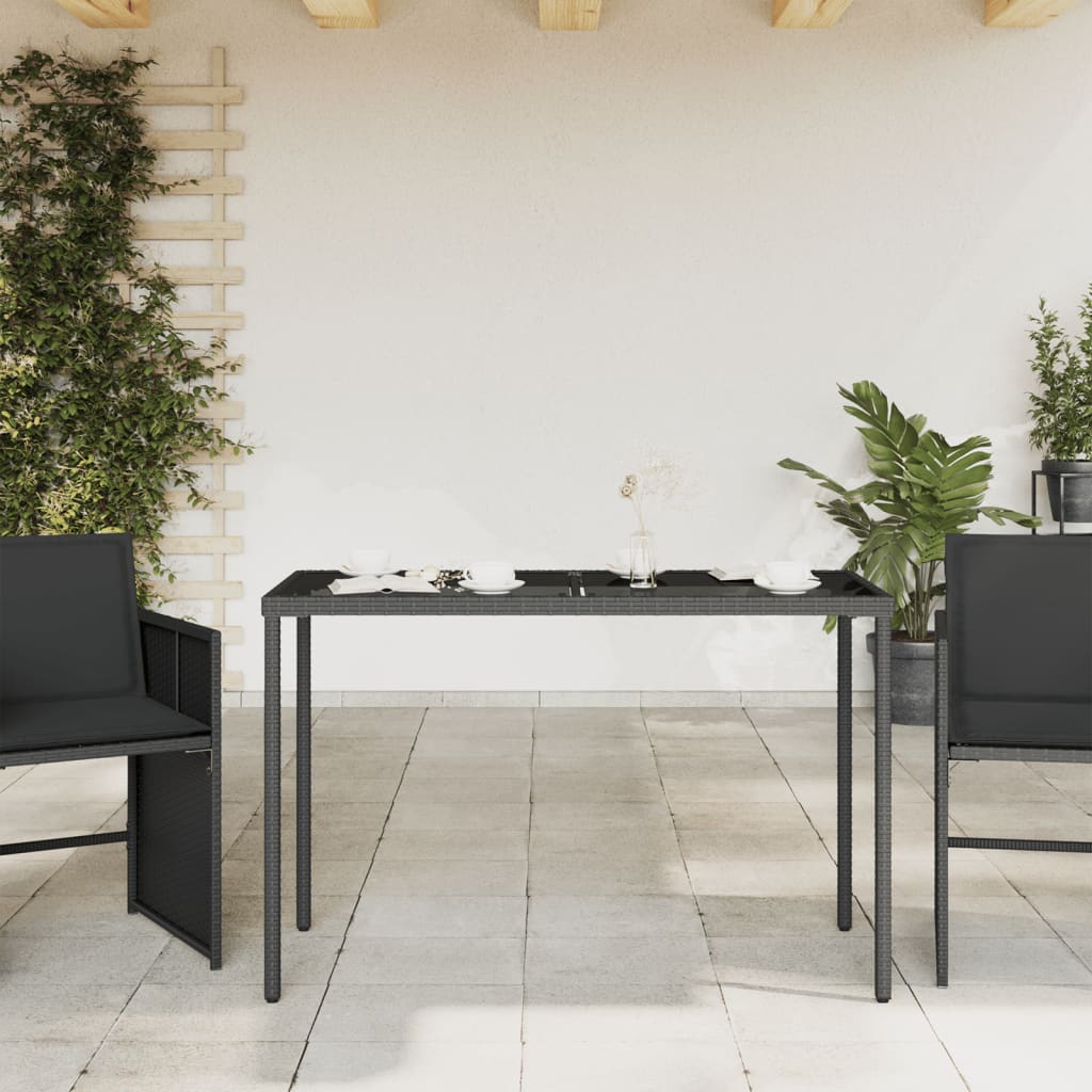 havebord med glastop 115x54x74 cm polyrattan sort