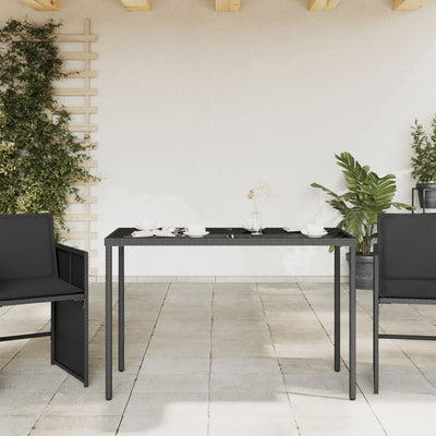 havebord med glastop 115x54x74 cm polyrattan sort