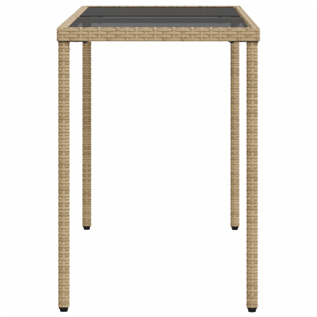 havebord med glastop 115x54x74 cm polyrattan beige