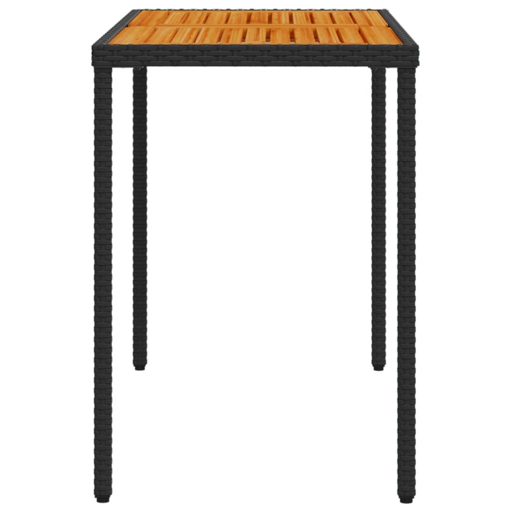 havebord med top i akacietræ 115x54x74 cm polyrattan sort