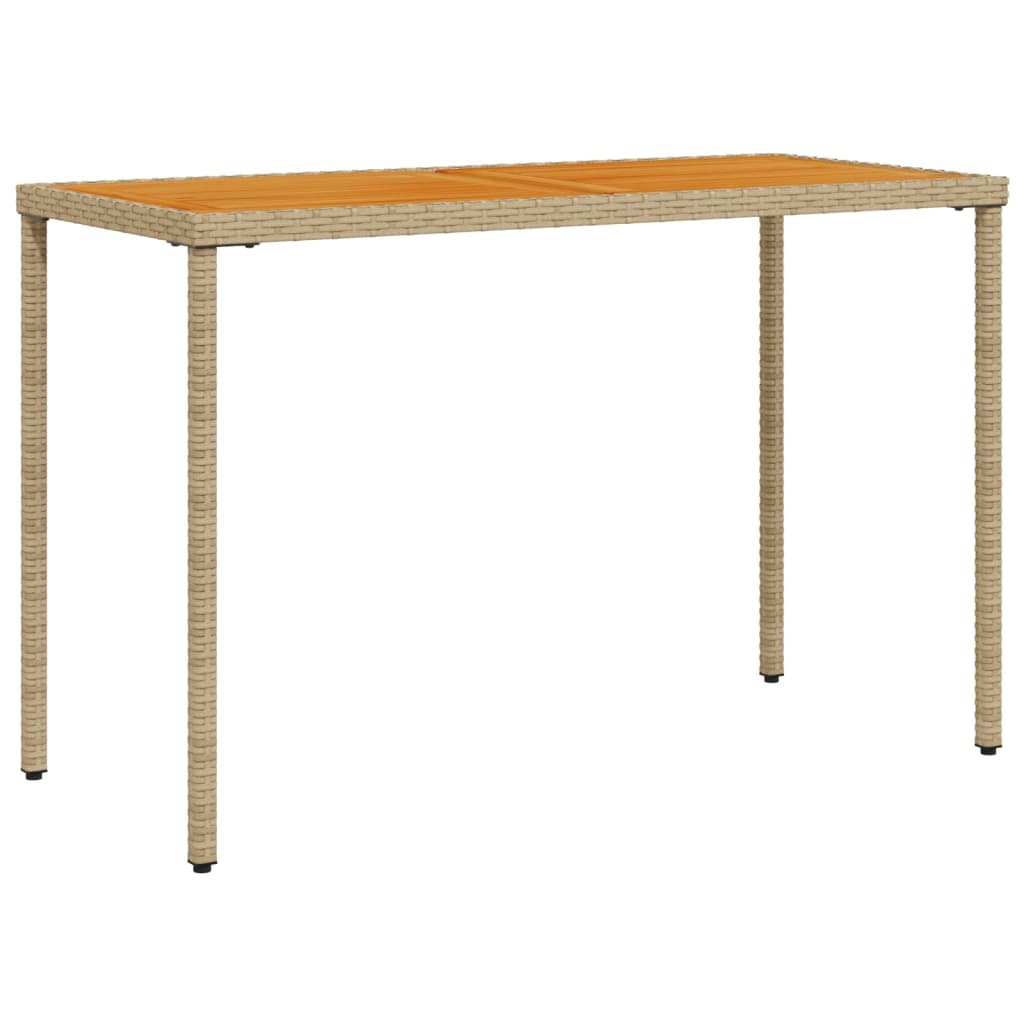 havebord med top i akacietræ 115x54x74 cm polyrattan beige