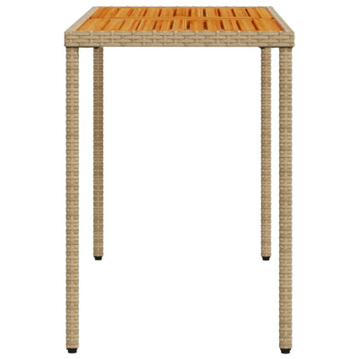 havebord med top i akacietræ 115x54x74 cm polyrattan beige