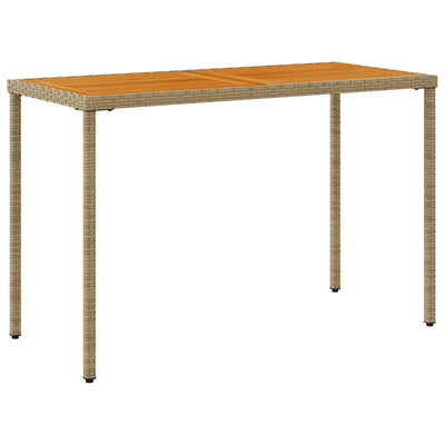 havebord med top i akacietræ 115x54x74 cm polyrattan beige