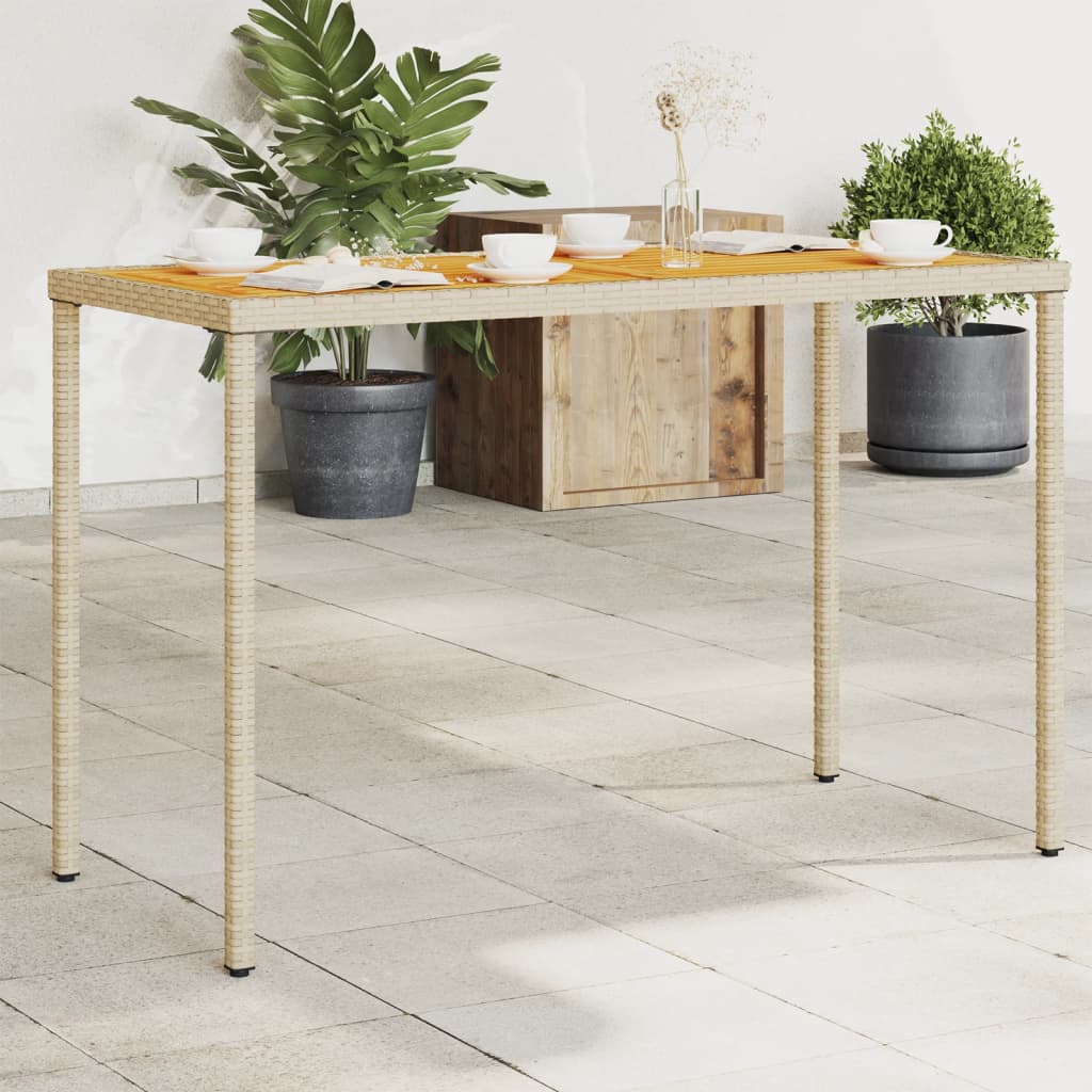 havebord med top i akacietræ 115x54x74 cm polyrattan beige