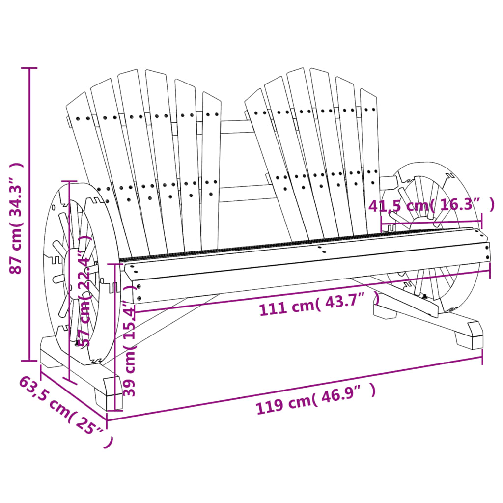 2-personers Adirondack-havestol massivt grantræ