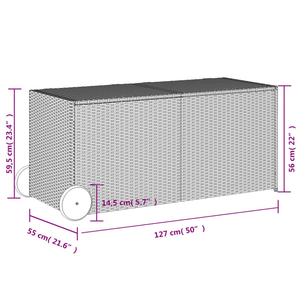 opbevaringsboks med hjul 283 l polyrattan sort