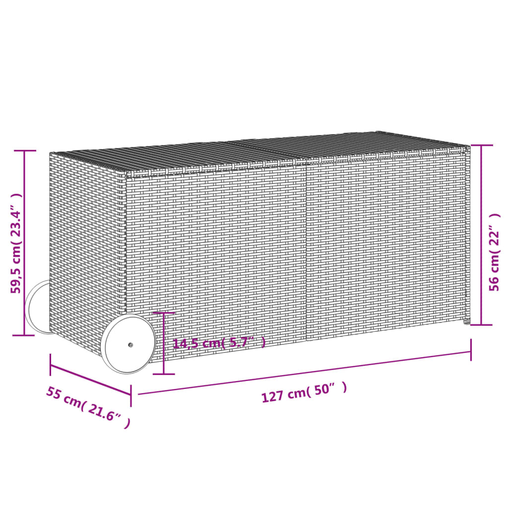 opbevaringsboks med hjul 283 l polyrattan brun