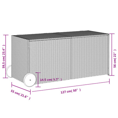 opbevaringsboks med hjul 283 l polyrattan brun